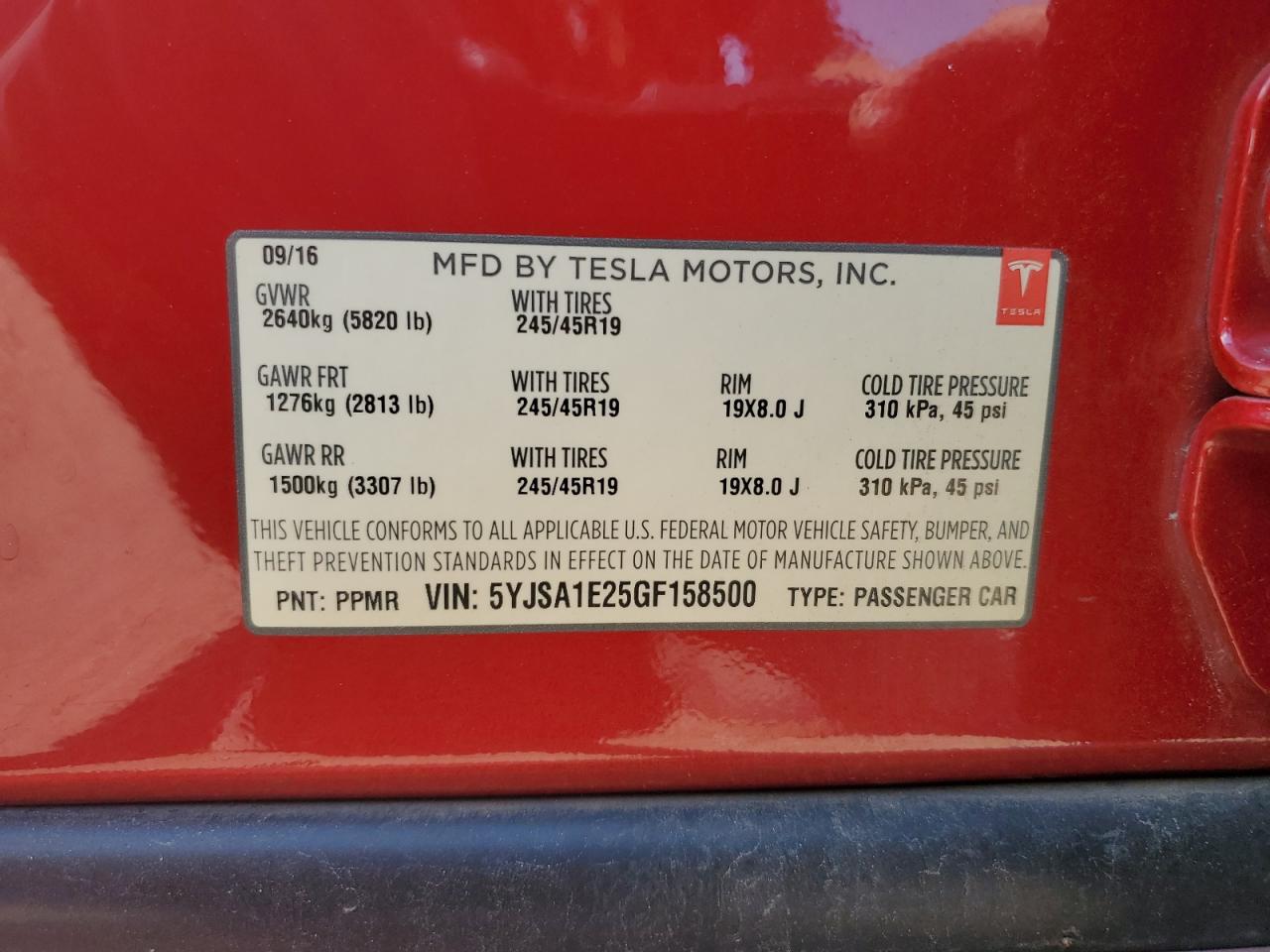2016 Tesla Model S VIN: 5YJSA1E25GF158500 Lot: 65428955