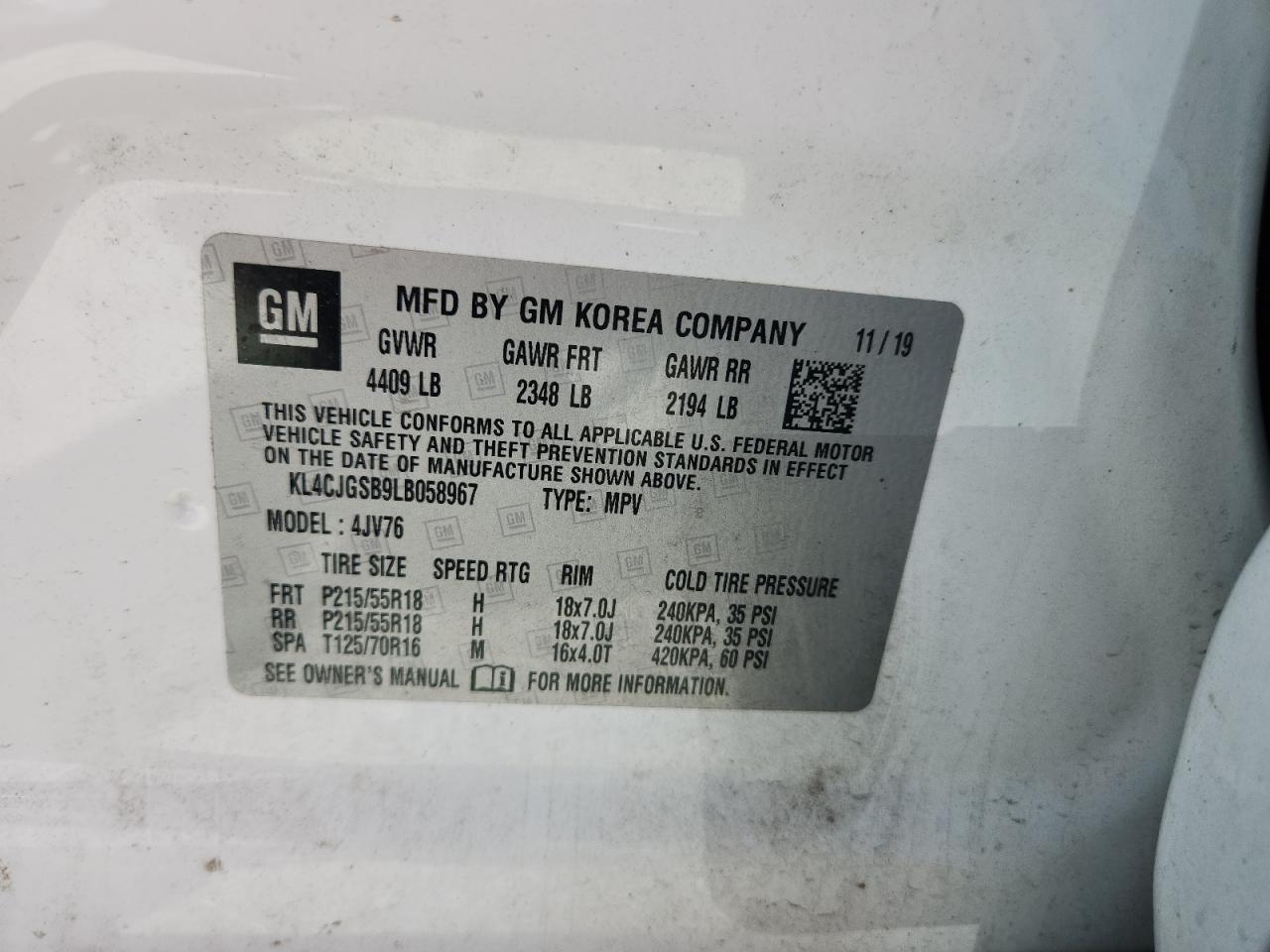 2020 Buick Encore Essence VIN: KL4CJGSB9LB058967 Lot: 64240655