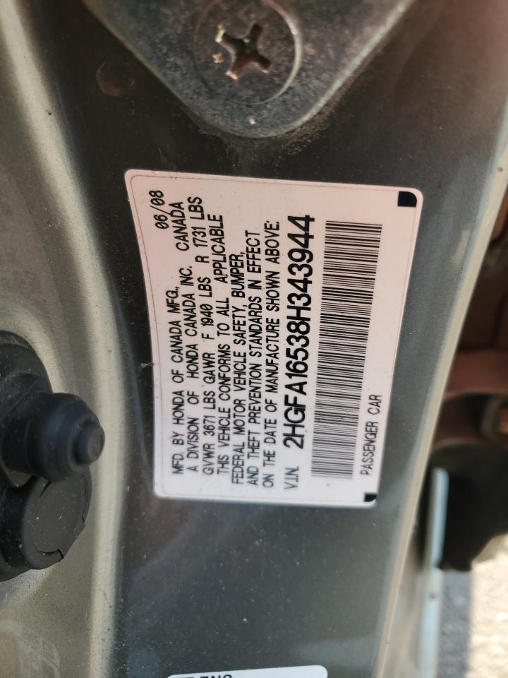 2008 Honda Civic Lx VIN: 2HGFA16538H343944 Lot: 65871785