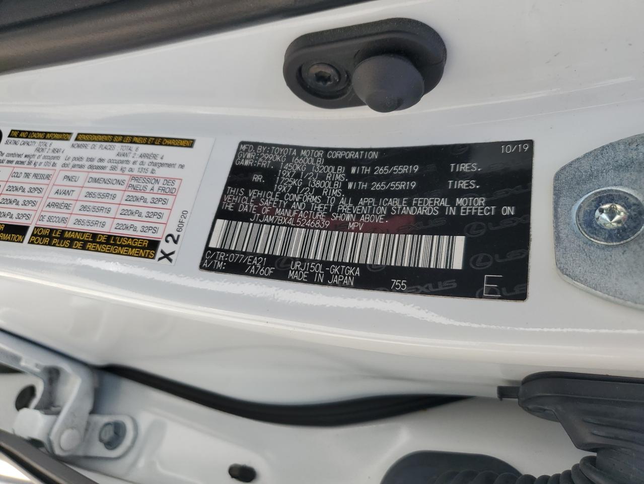 2020 Lexus Gx 460 Premium VIN: JTJAM7BX4L5246839 Lot: 63552565