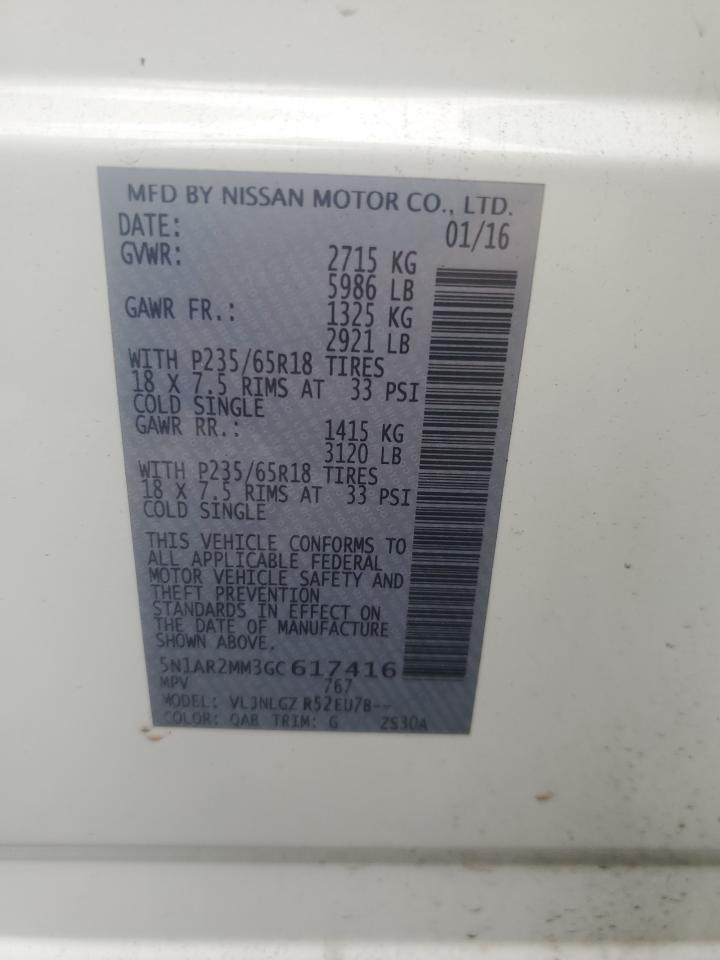 2016 Nissan Pathfinder S VIN: 5N1AR2MM3GC617416 Lot: 64072385