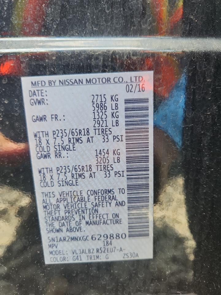 2016 Nissan Pathfinder S VIN: 5N1AR2MNXGC629880 Lot: 64943975