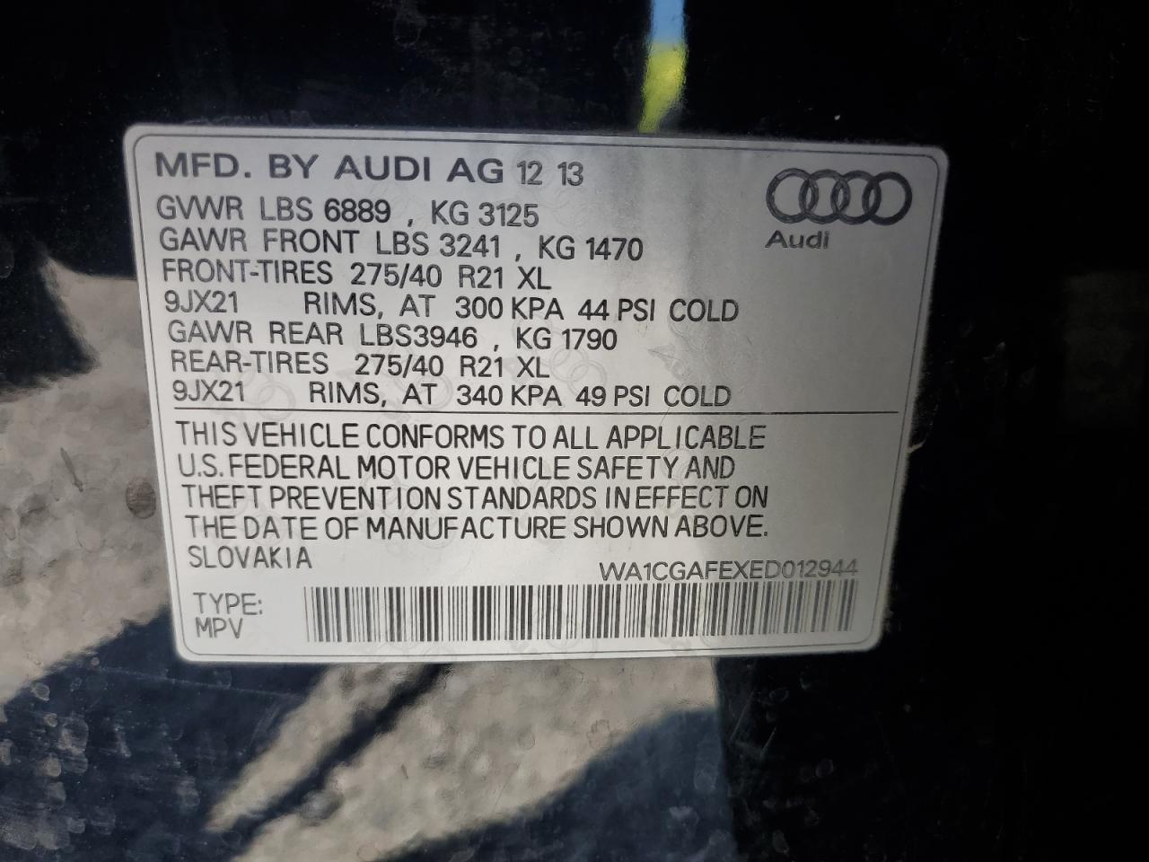 2014 Audi Q7 Premium VIN: WA1CGAFEXED012944 Lot: 64047835