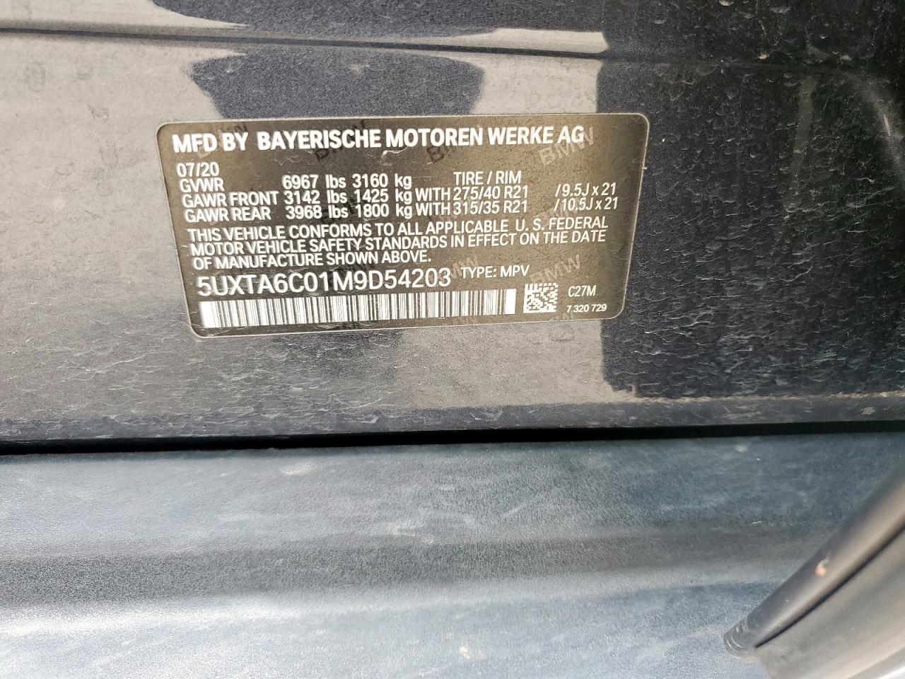 2021 BMW X5 xDrive45E VIN: 5UXTA6C01M9D54203 Lot: 65086645