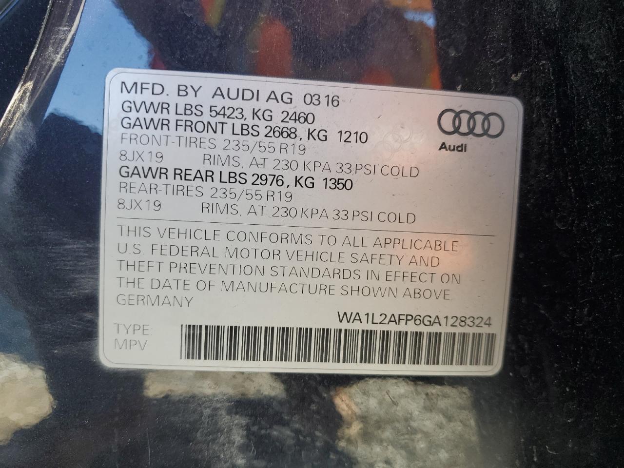 2016 Audi Q5 Premium Plus VIN: WA1L2AFP6GA128324 Lot: 66581675