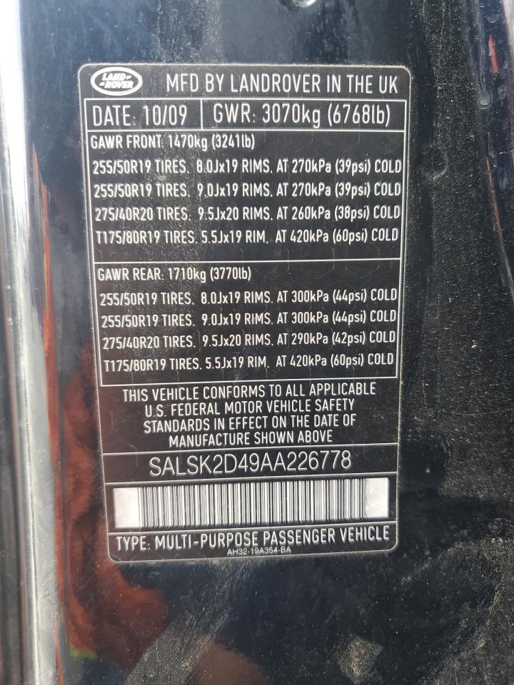 2010 Land Rover Range Rover Sport Lux VIN: SALSK2D49AA226778 Lot: 65286575