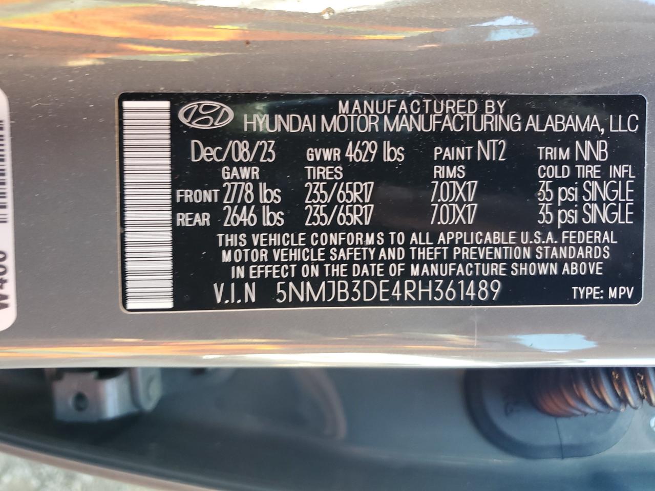 5NMJB3DE4RH361489 2024 Hyundai Tucson Sel