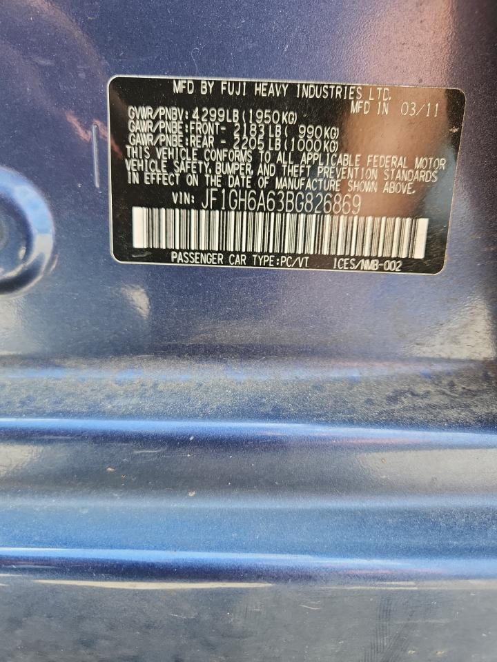 2011 Subaru Impreza 2.5I VIN: JF1GH6A63BG826869 Lot: 64718645