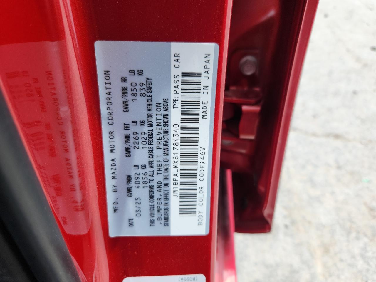 2025 Mazda 3 Preferred VIN: JM1BPALMXS1784340 Lot: 64776095