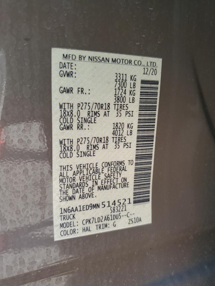 2021 Nissan Titan Sv VIN: 1N6AA1ED9MN514521 Lot: 64480615