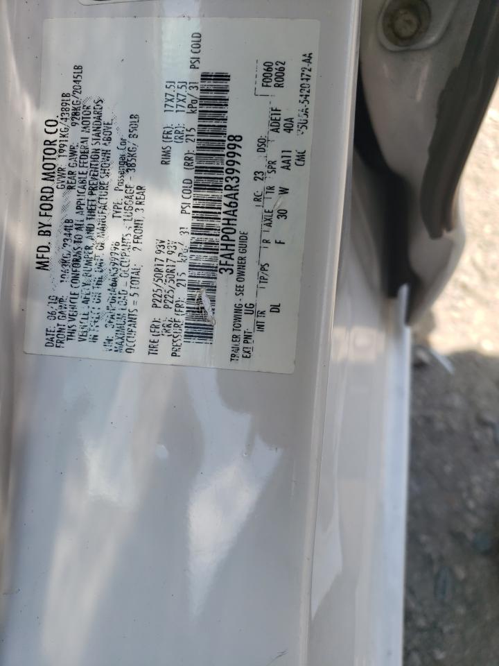 2010 Ford Fusion Se VIN: 3FAHP0HA6AR399998 Lot: 64939595
