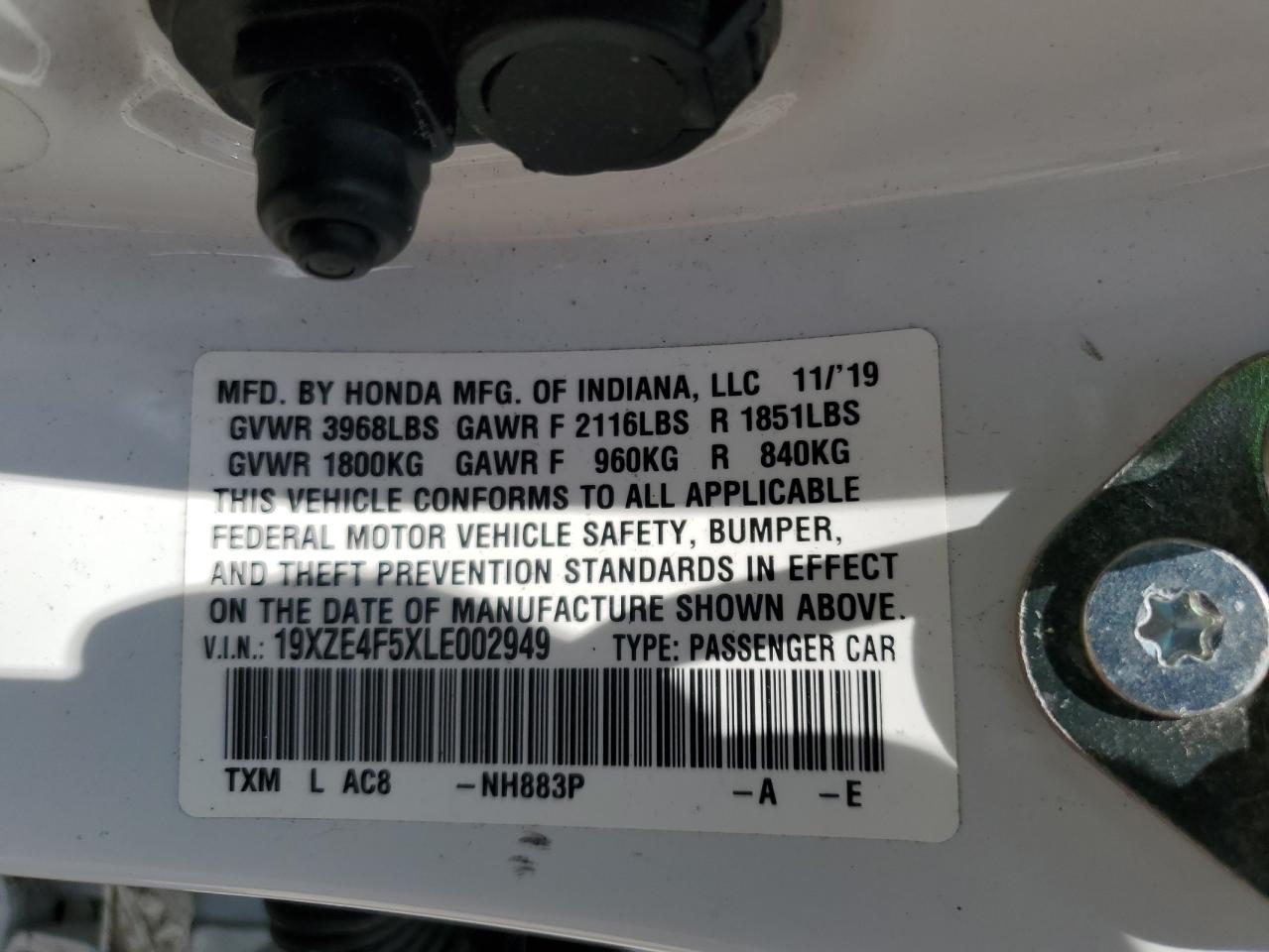 2020 Honda Insight Ex VIN: 19XZE4F5XLE002949 Lot: 63685525