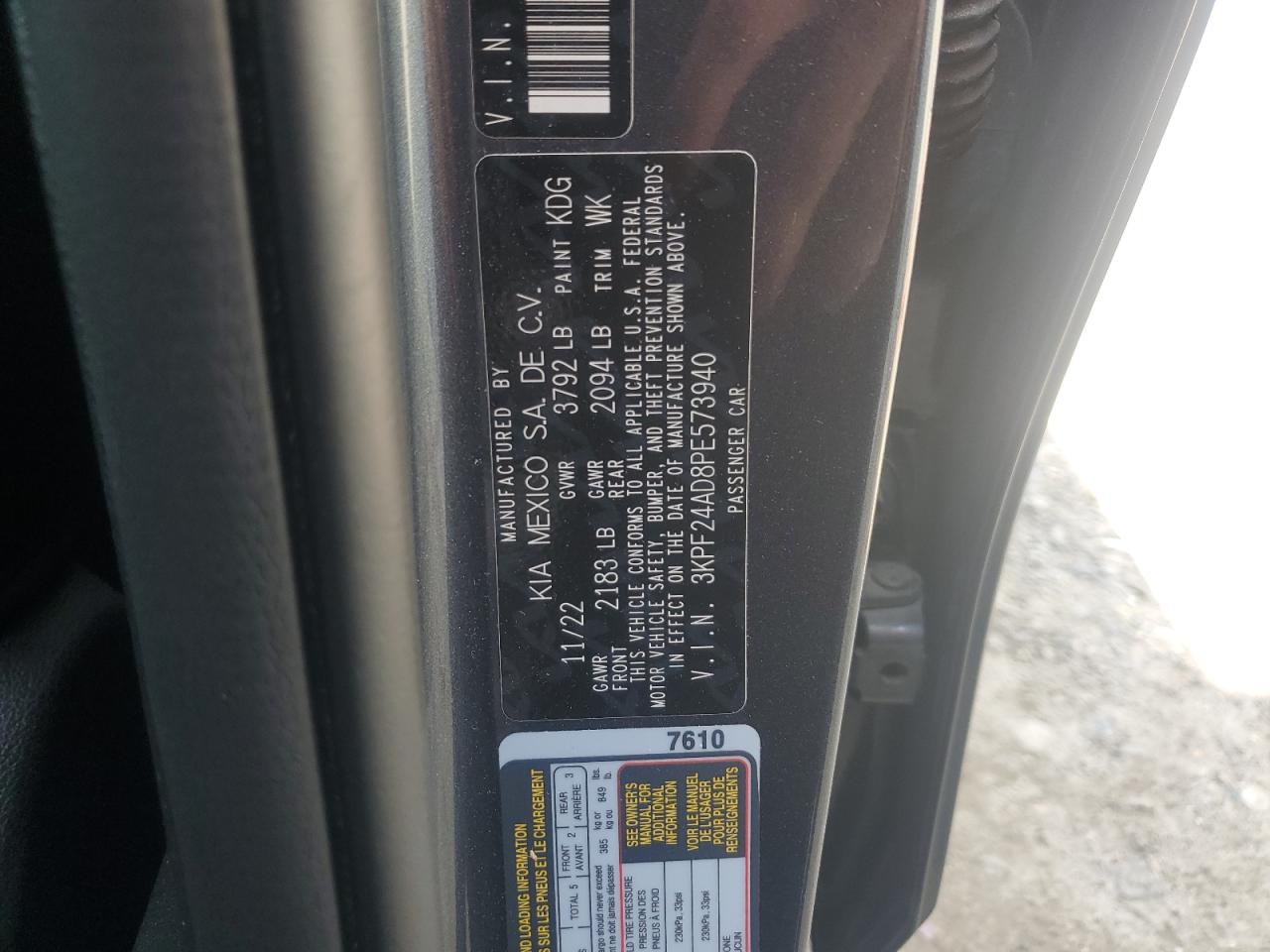 2023 Kia Forte Lx VIN: 3KPF24AD8PE573940 Lot: 64591835