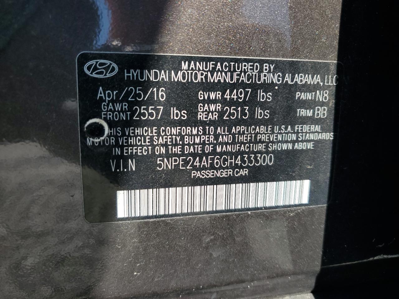2016 Hyundai Sonata Se VIN: 5NPE24AF6GH433300 Lot: 64539605