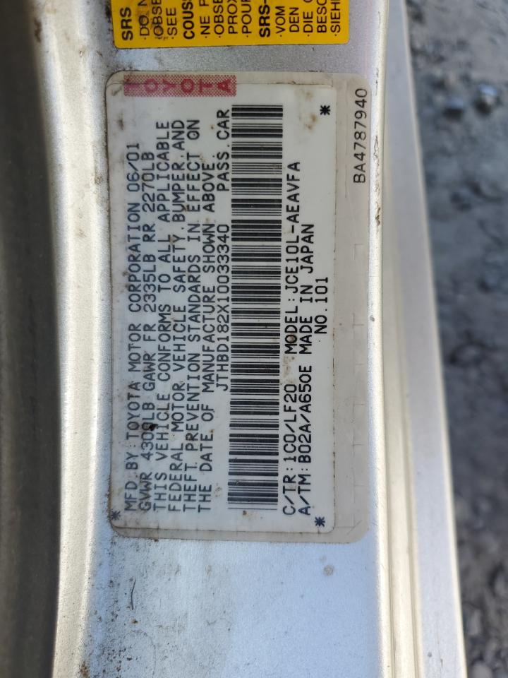 2001 Lexus Is 300 VIN: JTHBD182X10033340 Lot: 64657935