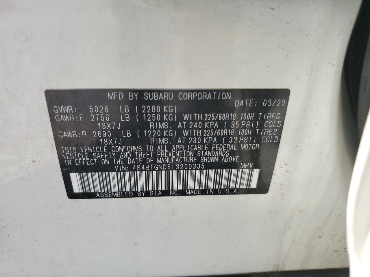 2020 Subaru Outback Limited Xt VIN: 4S4BTGND6L3200335 Lot: 64247825