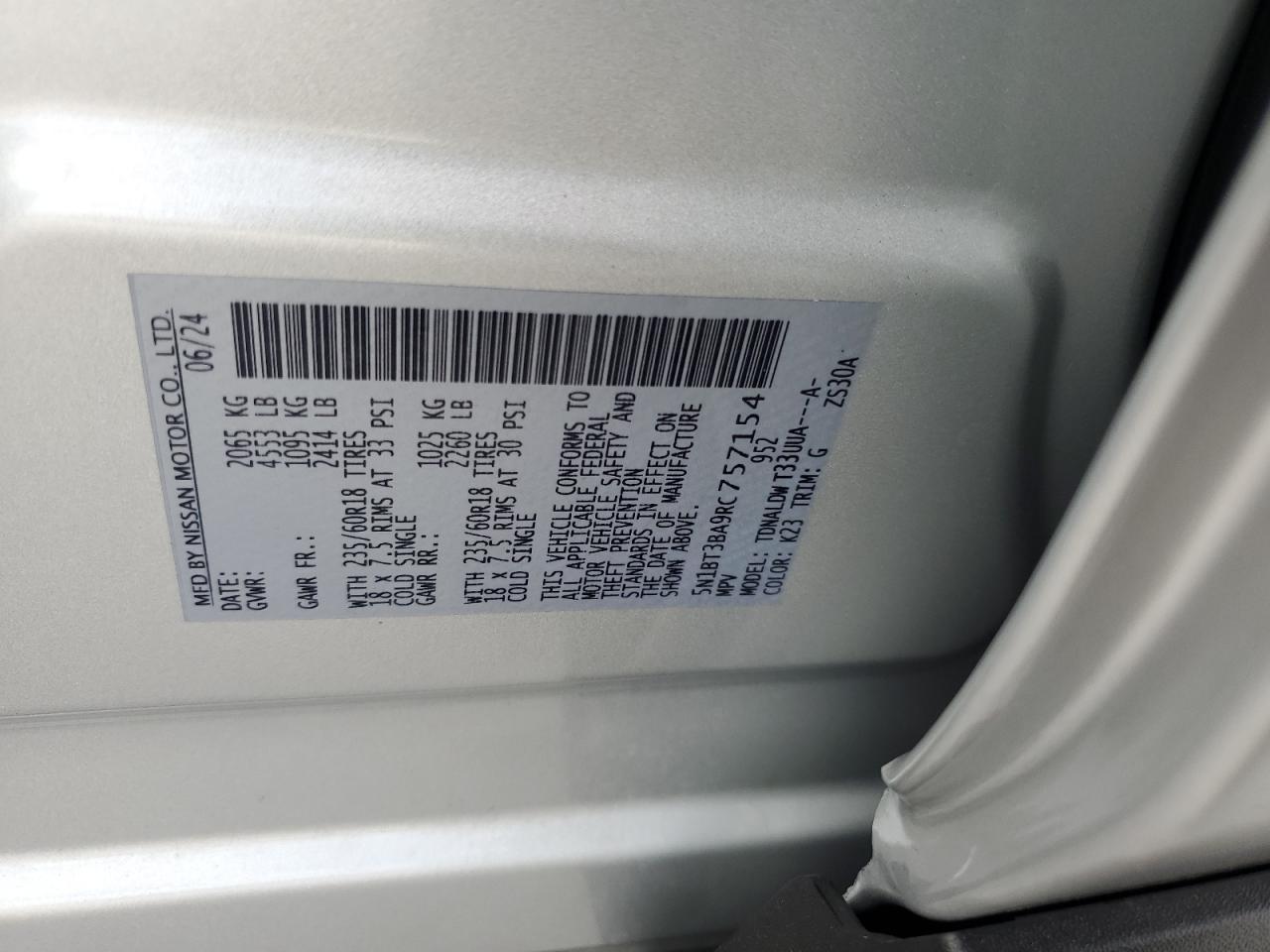 2024 Nissan Rogue Sv VIN: 5N1BT3BA9RC757154 Lot: 64792995