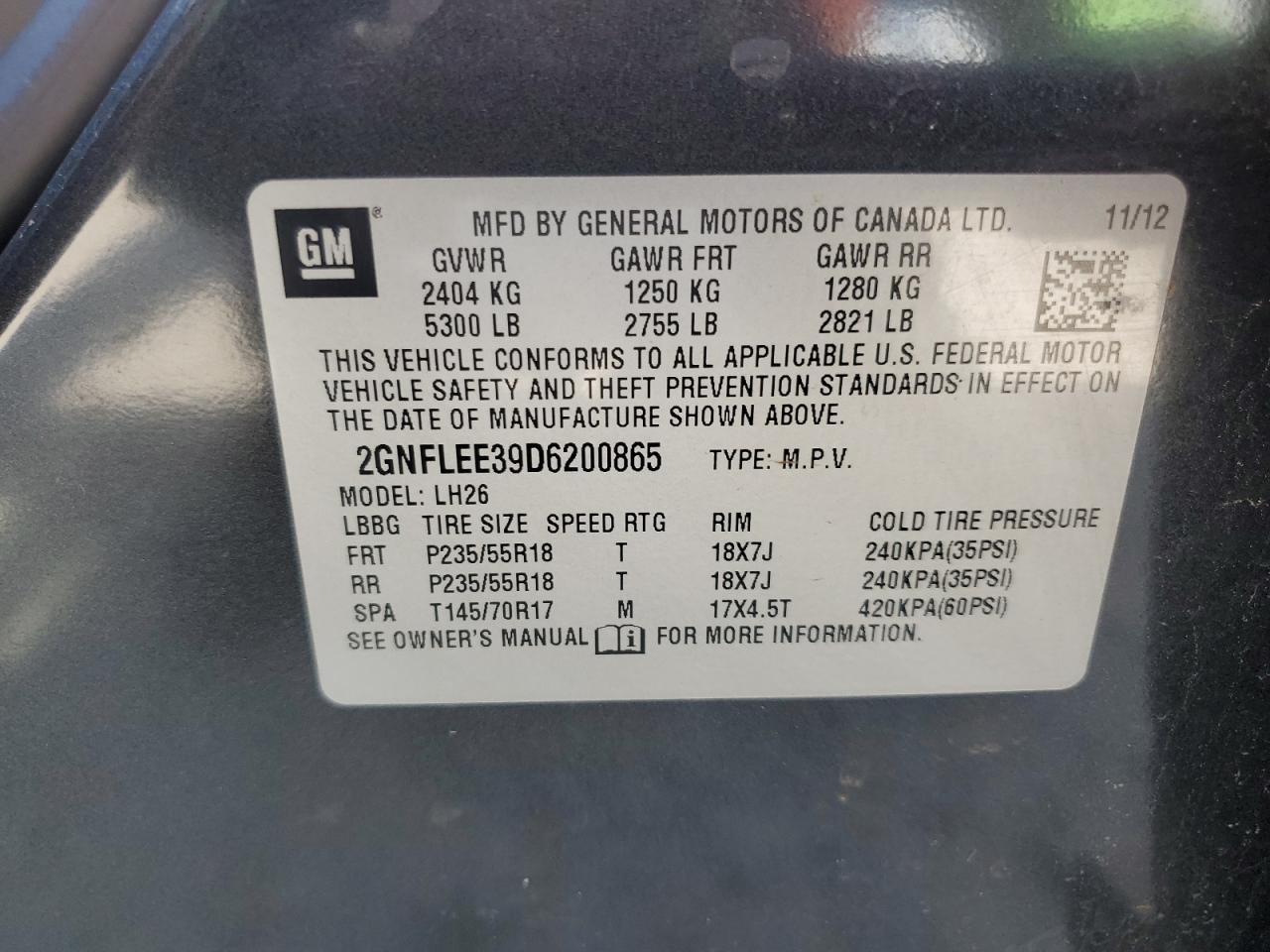 2013 Chevrolet Equinox Lt VIN: 2GNFLEE39D6200865 Lot: 65341255