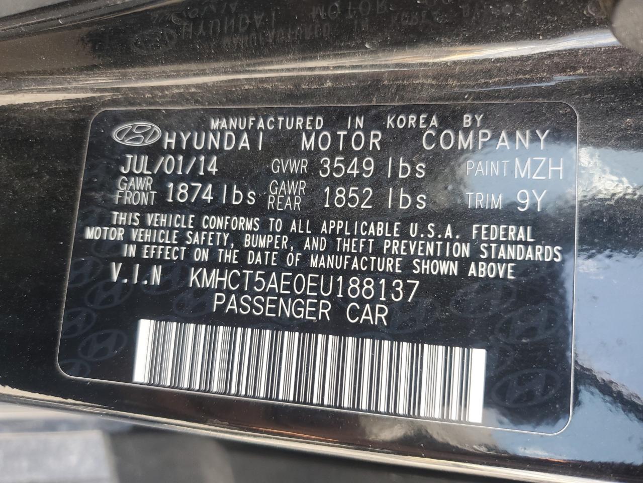2014 Hyundai Accent Gls VIN: KMHCT5AE0EU188137 Lot: 64033475