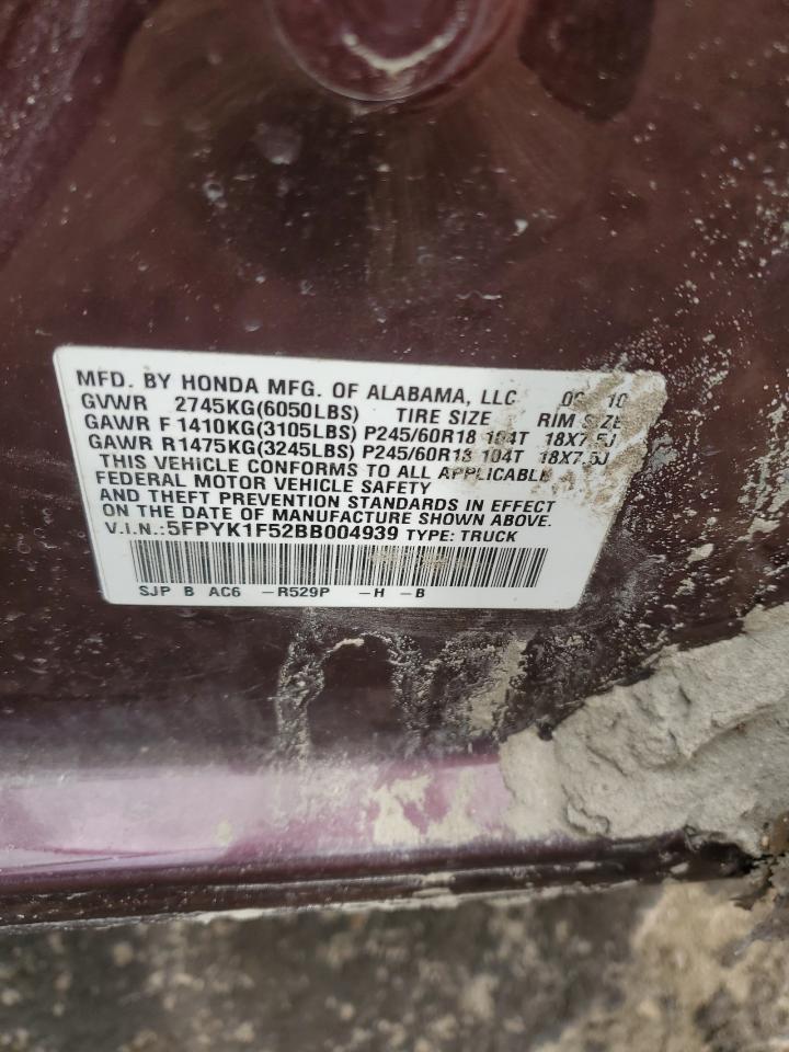 5fpyk1f52bb004939 5FPYK1F52BB004939 2011 Honda Ridgeline Rtl
