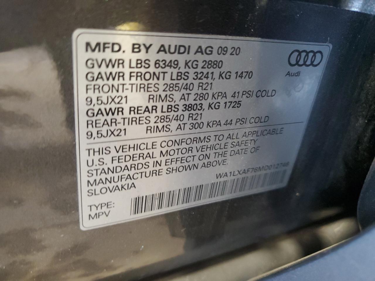 2021 Audi Q7 Premium Plus VIN: WA1LXAF76MD012746 Lot: 64878075