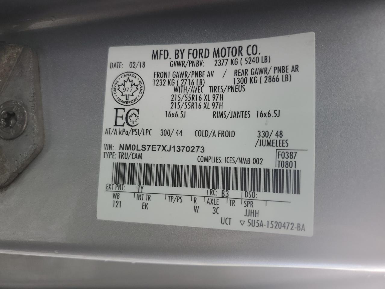 2018 Ford Transit Connect Xl VIN: NM0LS7E7XJ1370273 Lot: 63836205