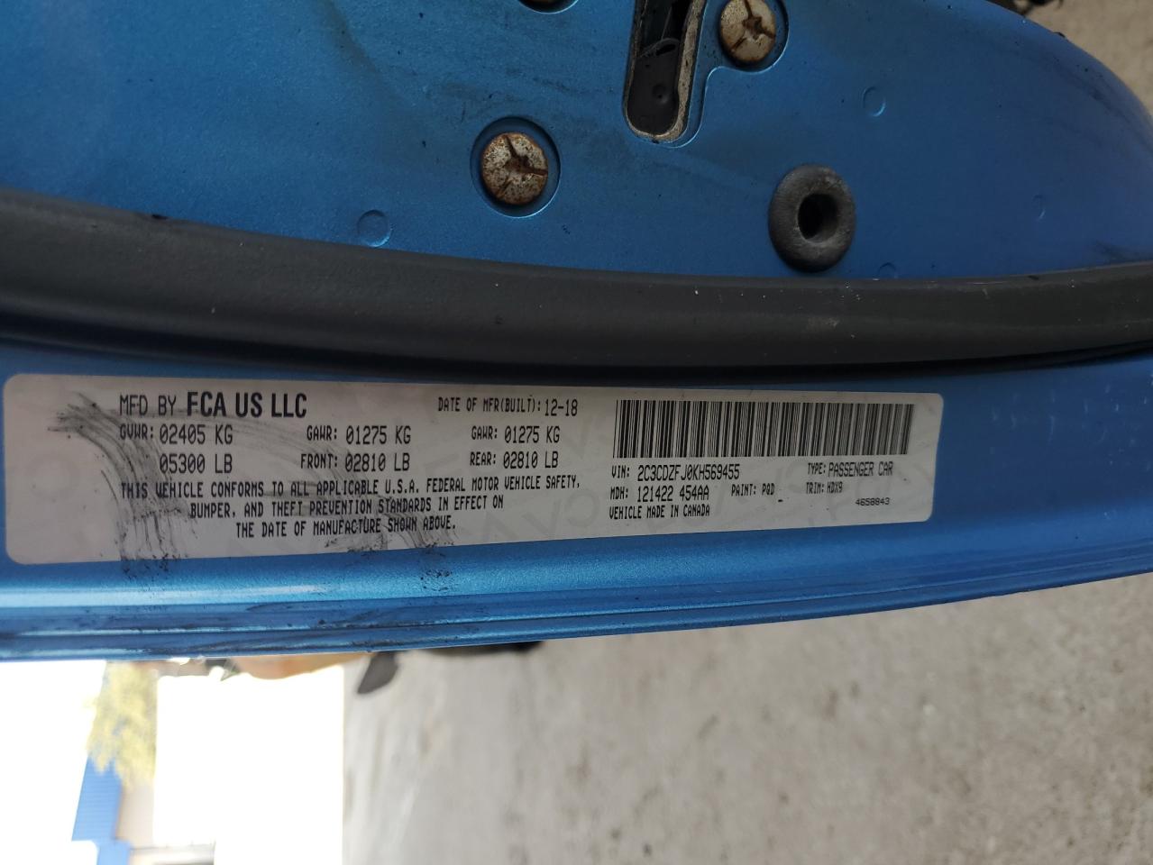 2019 Dodge Challenger R/T Scat Pack VIN: 2C3CDZFJ0KH569455 Lot: 64606555