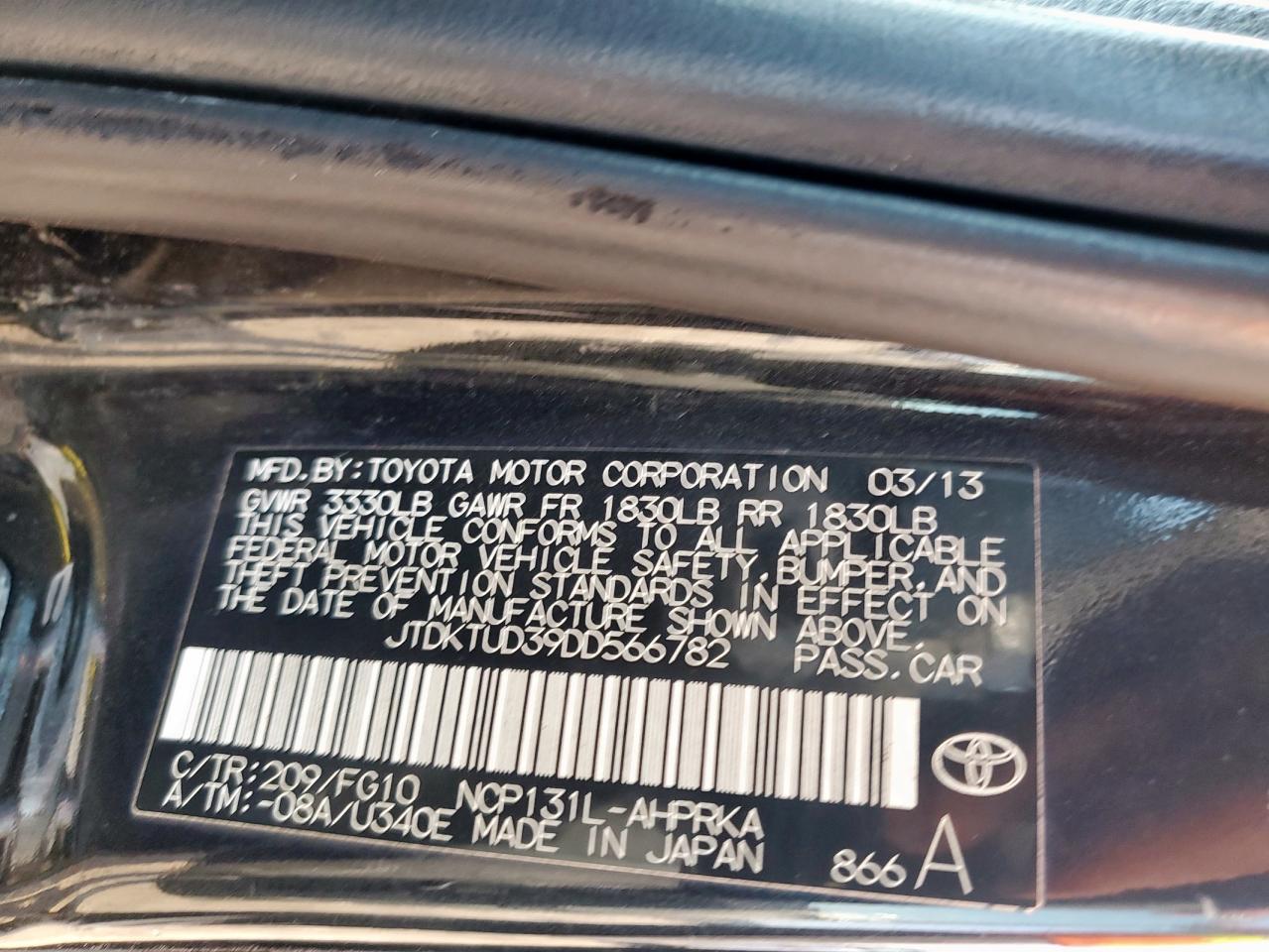 2013 Toyota Yaris VIN: JTDKTUD39DD566782 Lot: 65044175