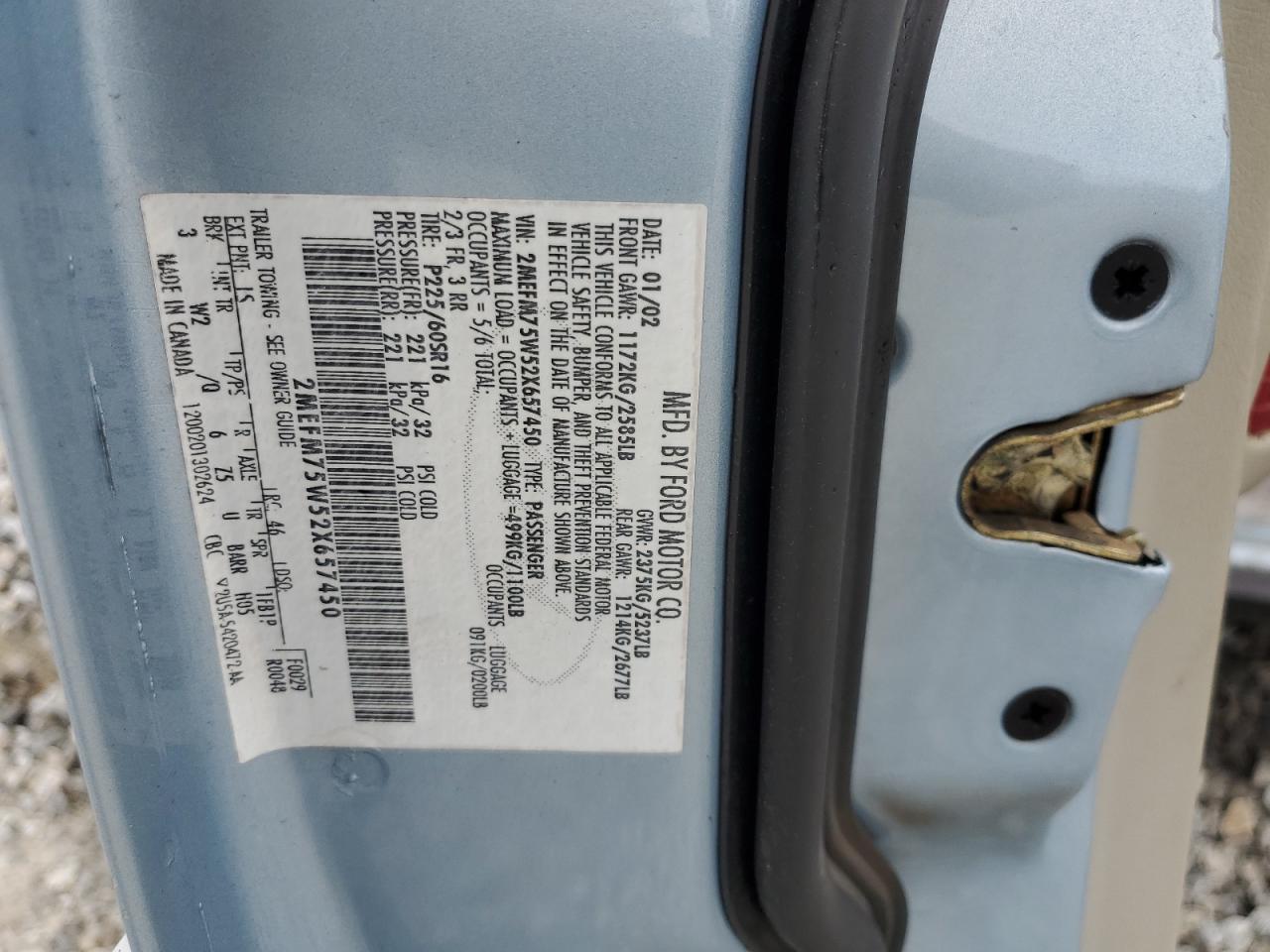 2002 Mercury Grand Marquis Ls VIN: 2MEFM75W52X657450 Lot: 64553335