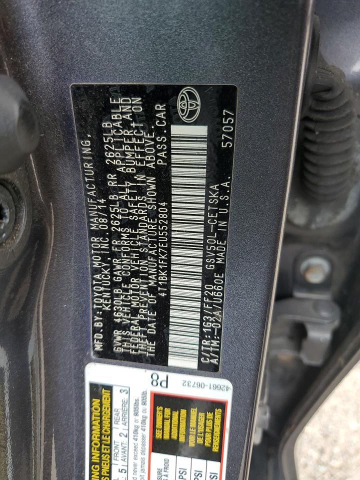 2014 Toyota Camry Se VIN: 4T1BK1FK7EU552804 Lot: 65258555