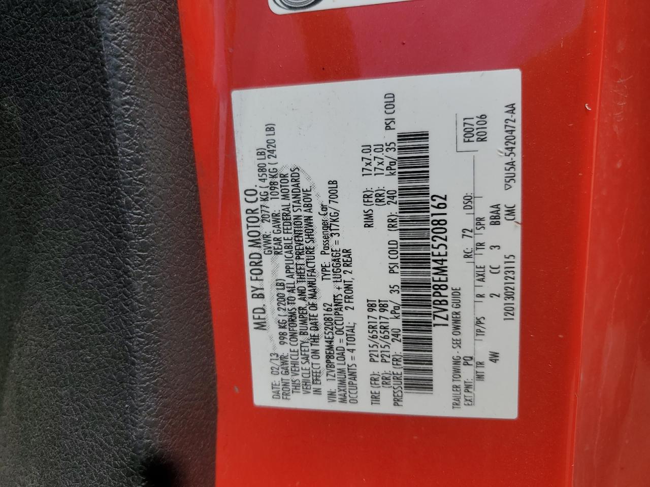 2014 Ford Mustang VIN: 1ZVBP8EM4E5208162 Lot: 64502065