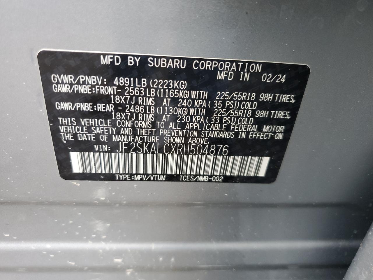 jf2skalcxrh504876 JF2SKALCXRH504876 2024 Subaru Forester Limited