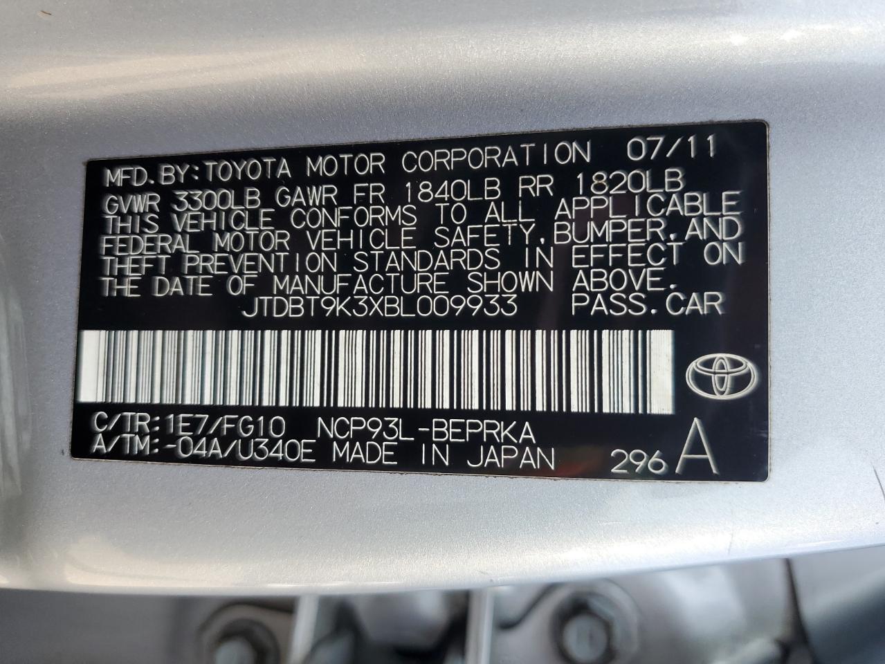 2021 Toyota Yaris VIN: JTDBT9K3XBL009933 Lot: 64421935