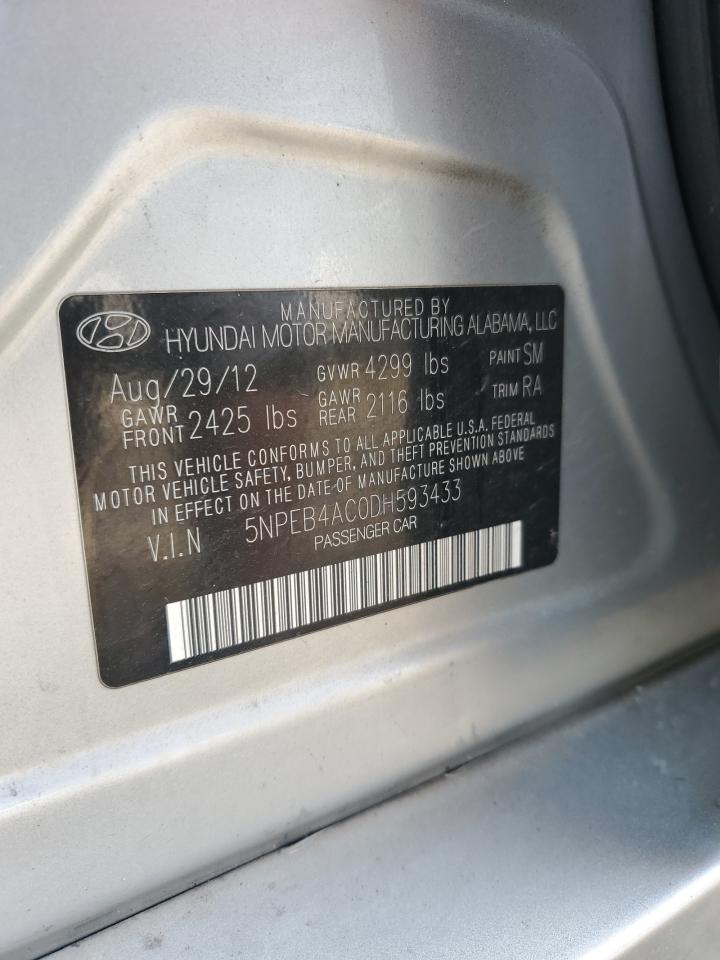 2013 Hyundai Sonata Gls VIN: 5NPEB4AC0DH593433 Lot: 64494875