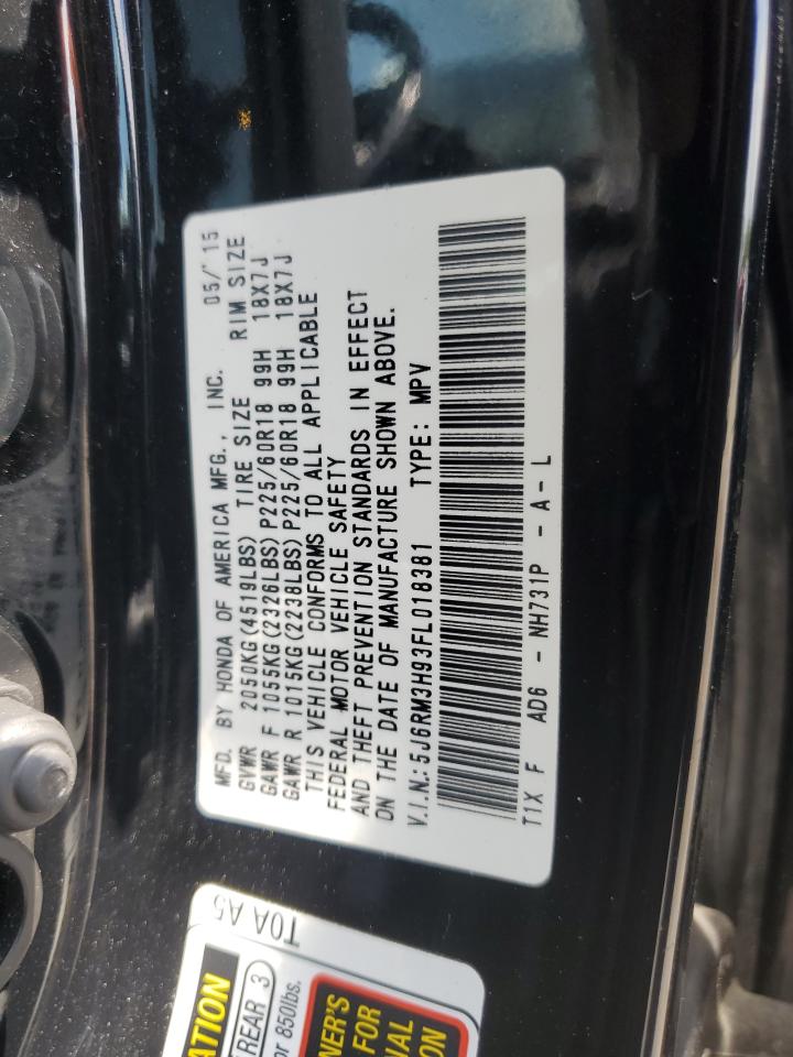 2015 Honda Cr-V Touring VIN: 5J6RM3H93FL018381 Lot: 64464635