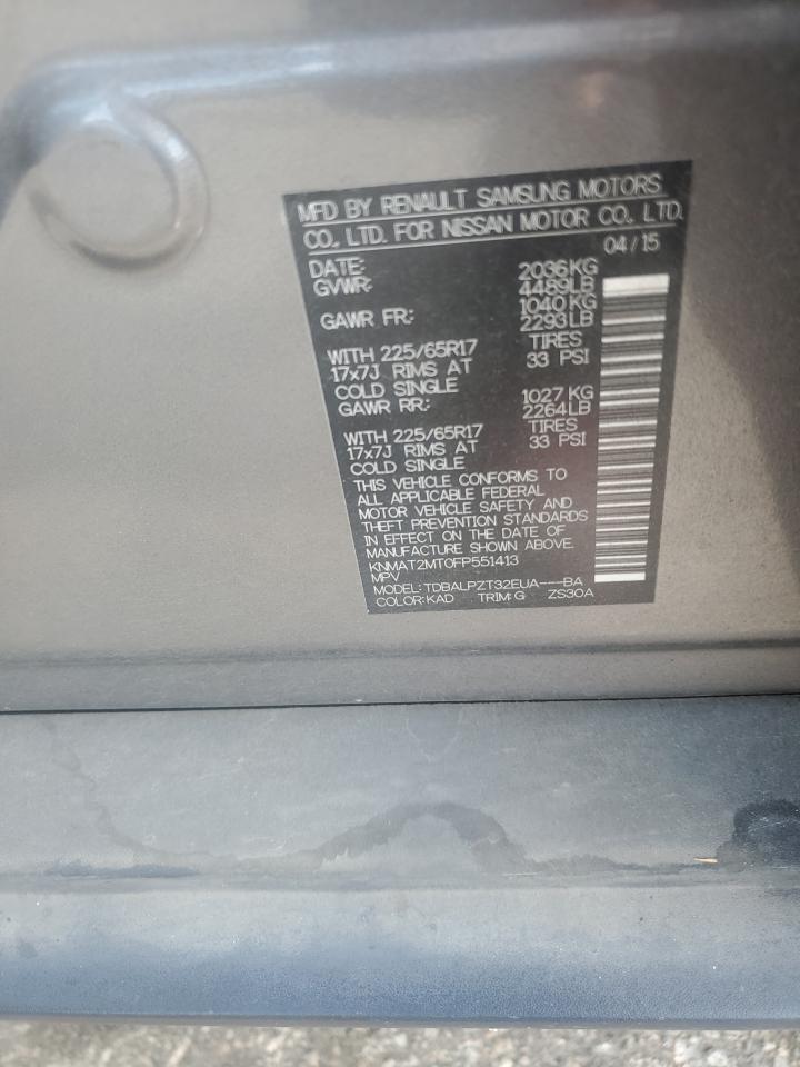 2015 Nissan Rogue S VIN: KNMAT2MT0FP551413 Lot: 65247825
