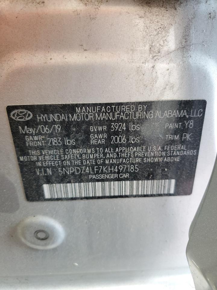 2019 Hyundai Elantra Se VIN: 5NPD74LF7KH497185 Lot: 63268885