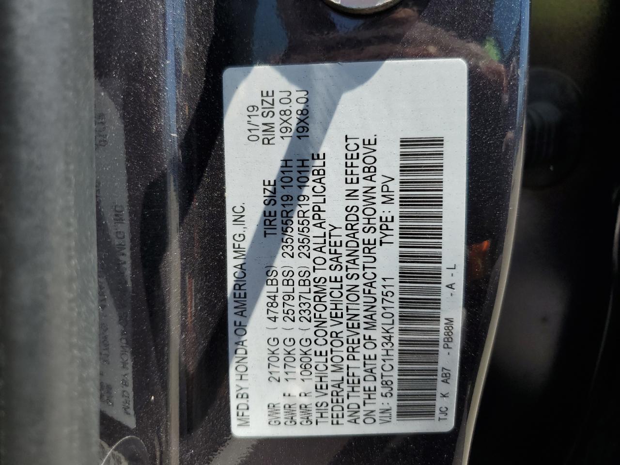 5j8tc1h34kl017511 5J8TC1H34KL017511 2019 Acura Rdx