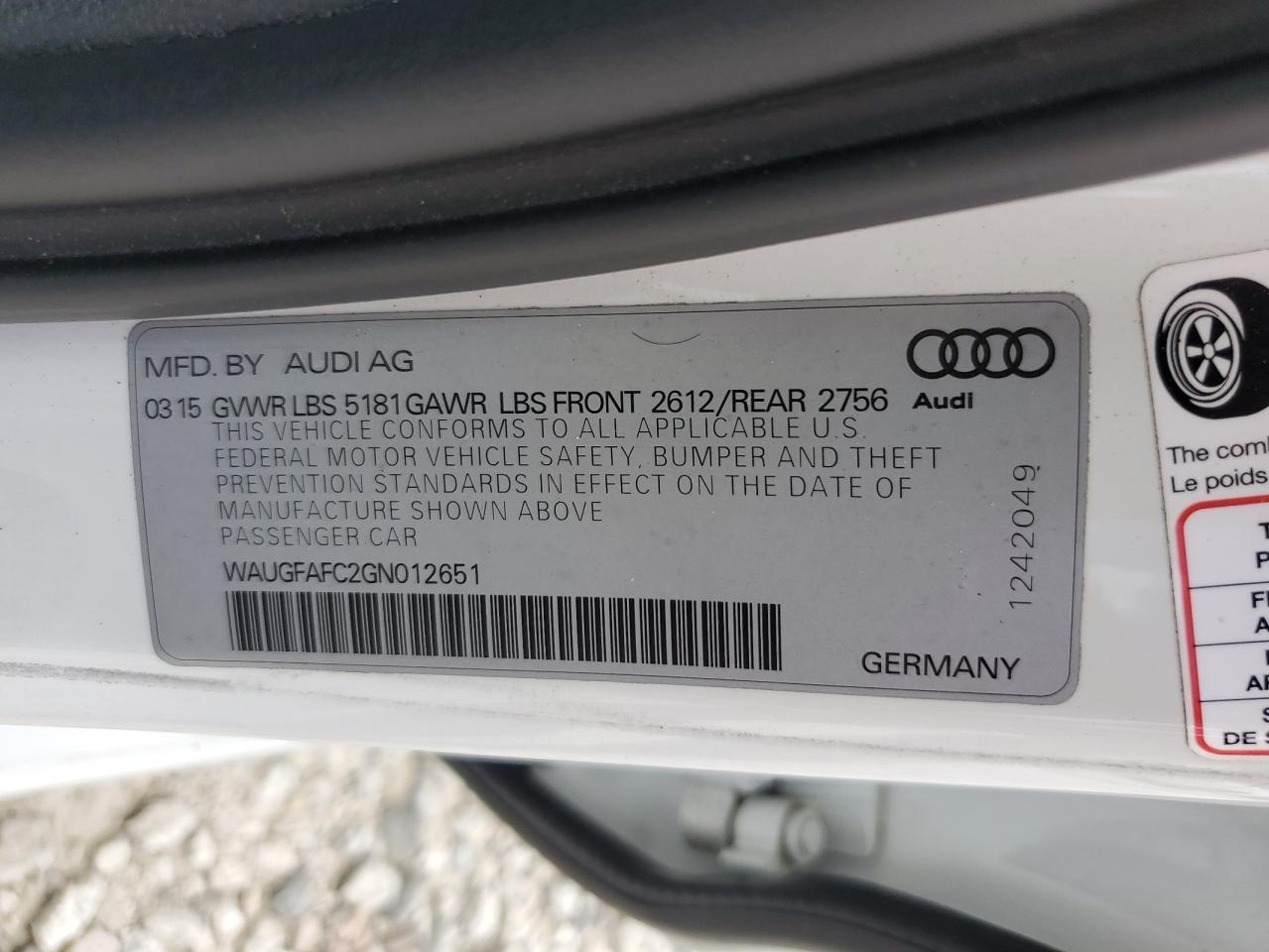2016 Audi A6 Premium Plus VIN: WAUGFAFC2GN012651 Lot: 63402075