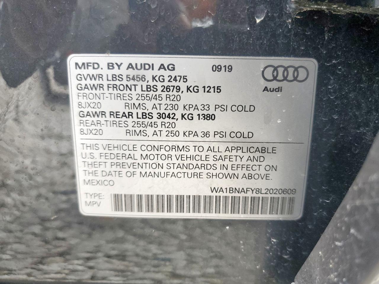 2020 Audi Q5 Premium Plus VIN: WA1BNAFY8L2020609 Lot: 60859485