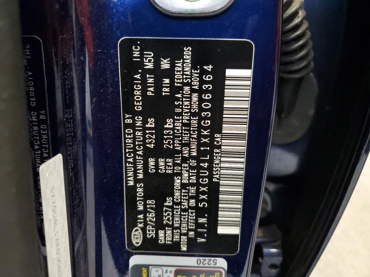 5xxgu4l1xkg306364 5XXGU4L1XKG306364 2019 Kia Optima Ex