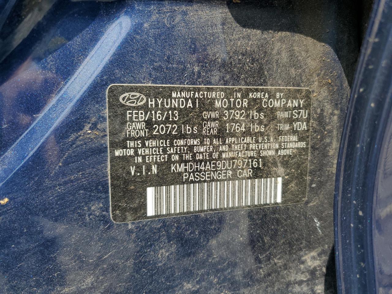 2013 Hyundai Elantra Gls VIN: KMHDH4AE9DU797161 Lot: 64624825