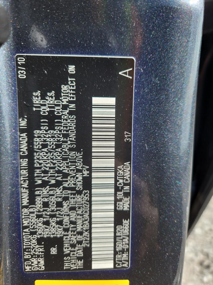 2010 Lexus Rx 350 VIN: 2T2ZK1BA3AC027953 Lot: 63560555