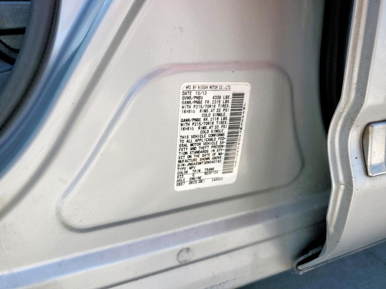 2013 Nissan Rogue S VIN: JN8AS5MT3DW040192 Lot: 65566975