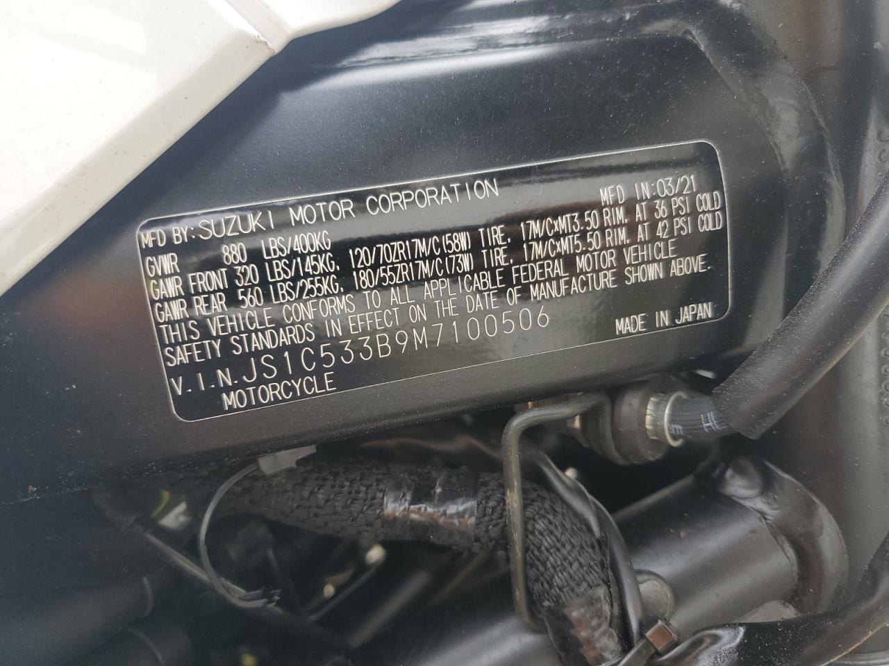 js1c533b9m7100506 JS1C533B9M7100506 2021 Suzuki Gsx-S750 M