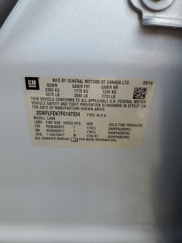 2015 Chevrolet Equinox Lt VIN: 2GNFLFEK7F6147034 Lot: 64434545
