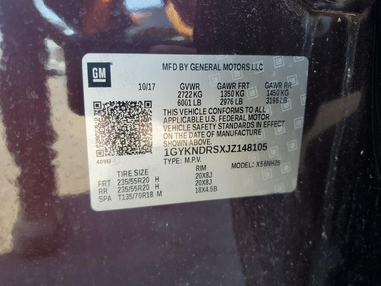 2018 Cadillac Xt5 Luxury VIN: 1GYKNDRSXJZ148105 Lot: 64773665