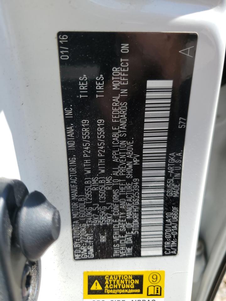 2016 Toyota Highlander Limited VIN: 5TDDKRFH7GS253949 Lot: 64683765