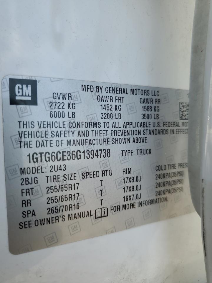 2016 GMC Canyon Sle VIN: 1GTG6CE36G1394738 Lot: 64516195
