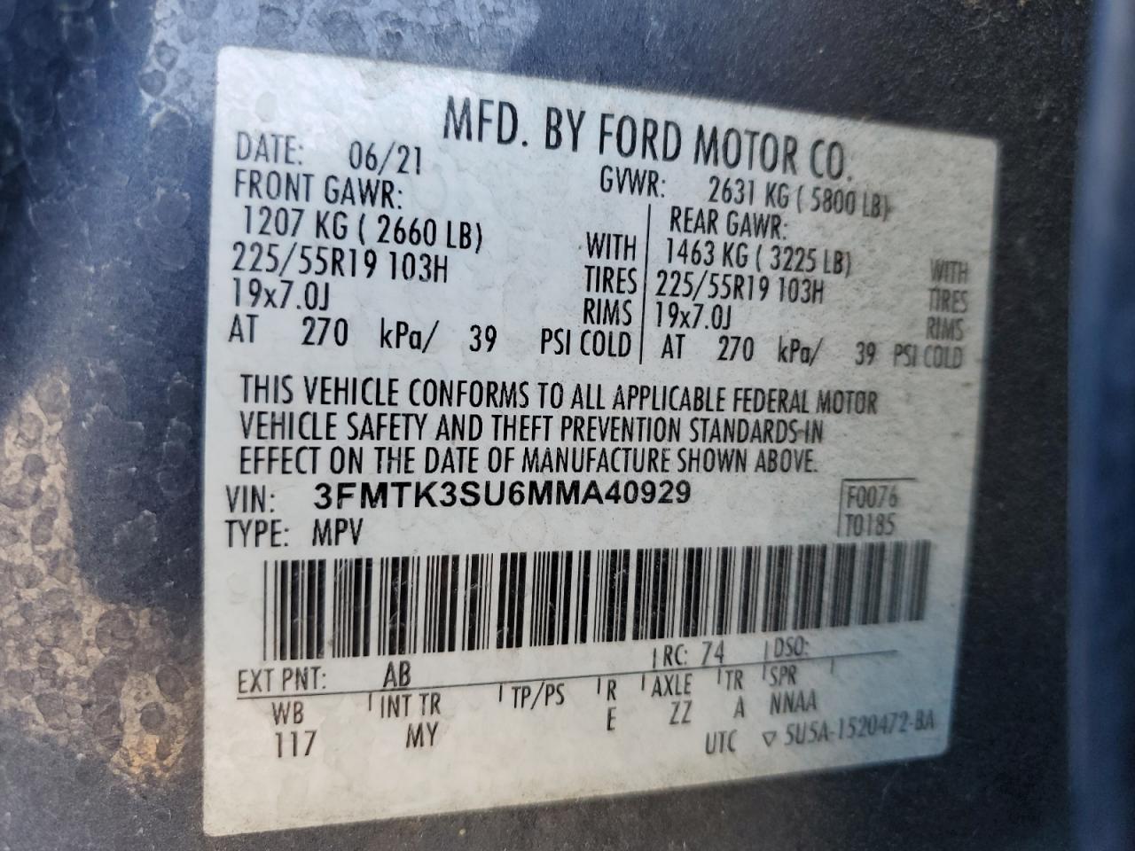 2021 Ford Mustang Mach-E Premium VIN: 3FMTK3SU6MMA40929 Lot: 63876385